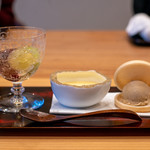 柚木元 - 2019.10 デザート盛り（地物葡萄3種類とナイアガラワイン100％ゼリー、自家製滑らかプリン、栗アイスの最中）