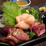 とり処 まほろば - ささみ・ずり・きもの刺身三種盛り