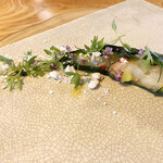 bistro Chic - コース2.万願寺唐辛子 白エビ 帆立のマリネとアヴォカド('19.7月下旬)