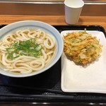 親父の製麺所 - かけうどん並とかき揚げ