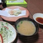 岡田屋 - 天ぷらも女将が次々と揚げて持って来てくれました、まずはカボチャやニンジンなどの野菜。