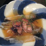 カワハギの肝と刺身のぽん酢・一味がけ