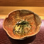 日々魚数寄 東木 - 鱈とナメコの天ぷら 蕎麦米あんかけ