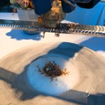 Michel Kayser Restaurant Alexandre - ⑫冷製サバイヨンとマスカルポーネ、アーモンドとキャラメリゼしたビスク、プラムカーネの泡、アルバ産トリュフサービス