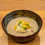 柚木元 - 2019.11 新潟産仔猪のすり流し椀 自家製胡麻豆腐 人参 オータムポエム(菜の花)