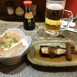 Yabufuku - 一杯セット(生ビール、冷奴、鰯煮付け、ちくわ天)1200円