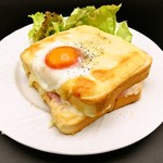 Croque monsieur with soft-boiled fried eggs