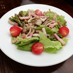 Japanese-style warm mushroom salad with homemade dressing flavored with dashi