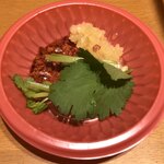 つけ麺五之神製作所 - 味変用のパクチー、唐辛子、ニンニク（「むぎくらべ」出店）