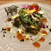 ARMONICO - 5年ものの黒アワビの肝和え 春菊のサラダ仕立て 海老の殻の出汁