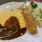 洋食キッチン ツカダ - 海老フライとデミグラスオムライスプレート