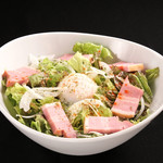 Caesar salad with crispy bacon and soft-boiled egg