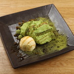 Matcha tiramisu with vanilla ice cream