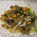 リストランテ サクラ - シェフの釣ったヒラメとモンサンミッシェルのムール貝