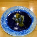 小判寿司 - 鮑塩蒸し、胆ソース