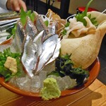Niigata Honchousakaba - つぶ貝刺身 ＆ サンマ刺身