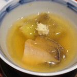 竹ざき - 焼きナスとアワビの餡掛け生姜添え