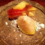 御料理 古川 - 柚子の氷餅、あまおう、マンゴー、洋梨のゼリー寄せ