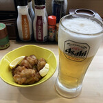 はま寿司 - 生ビール480円に鳥の唐揚げ280円。