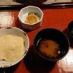 うかい鳥山 - 麦とろご飯、味噌汁、香の物