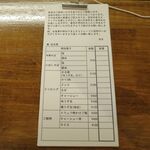 中華そば 鶴亀 - セルフの注文票