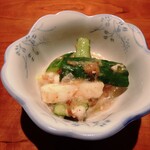 一心 - お通し（長芋と胡瓜の梅和え）￥350