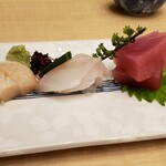ホテルエミオン東京ベイ 日本料理 Kai - お刺身三点盛合せ(1,600円)
