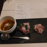 Bisutoropassatempo - 前菜、お野菜のラグー、ローストポーク、お魚のカルパッチョ