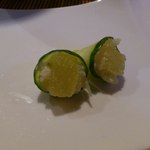 そば処 楽一 - 珍味三品（鰊卵の花漬け）。