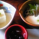 1217747 - 山芋豆腐、刺身こんにゃくの山芋がけ、丹波黒豆です。