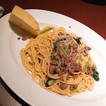 エノテカ ドォーロ - 豚挽き肉と青菜のスパゲティーニ　ペペロンチーノ味なし