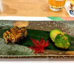 Nihon Ryouri Uokyuu - 河豚皮煮凝りと芽キャベツ浸し