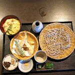 蕎麦の実 よしむら - 天ざる　プラスメニュー　親子丼　細切り