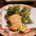 鳥田中 - 2019.12 岩手三陸ホタテガイ唐揚げ、群馬嬬恋田芹掻き揚げ