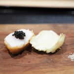 津の守坂 小柴 - 揚物　天然のホタテ貝　4年熟成のゆり根