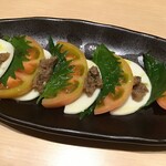 Sushi To Izakaya Uotami - モッツアレラチーズとアンチョビのカプレーゼ(2019.11.19)