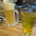 Oruteppan atsutsu - ビールと緑茶で乾杯^^