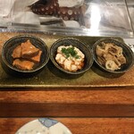 Yodare Ya - 痛風盛り1,298円あん肝山椒煮、白子ポン酢、牡蠣生姜煮