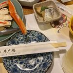 井戸端 - カニ、サワラの西京焼き、キムチ