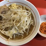千里眼 - ラーメン 麺130g ヤサイ少な目・ショウガ・アブラちょっとのカラアゲ別皿で 780円