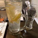 ホルモン焼肉 ちばず七輪 - 追加で頼んだ「ちばサイズレモンサワー」。デカいです。