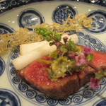 北新地 弧柳 - 宮崎牛の三角、山葵漬け、畳いわし