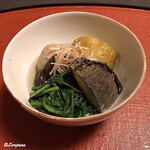 御料理 寺沢 - 煮鮑､二子芋､焼茄子､畑しめじ､青菜の炊合せ