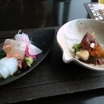 日本料理 「風花」 - 口取り長杉板盛り