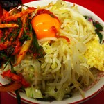 ラーメン二郎 - 小ラーメン、汁なし、ネギキムチ。ニンニクコール。