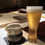 菊鮨 - ビールと日本酒（横山五十）を。横山五十は好きなお酒