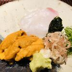 神楽坂 石かわ - 北海ムラサキウニ　大分県豊後水道のクエ