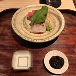 御料理 無窮 - お造り　天草の本鮪と九州の真鯛焼霜