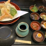 正盛 - 天ざる正盛そばの天ぷらと薬味
