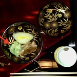 レ セゾン - 「瓢亭本店」の九条葱(矢印)と同じ趣向だった。